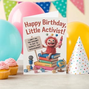 ¡Despedida de Elon! ¡Salva a Elmo! Tarjeta de felicitación de cumpleaños para niños por la justicia social, deseos divertidos de cumpleaños, pequeño activista, bebé activista, humor político.