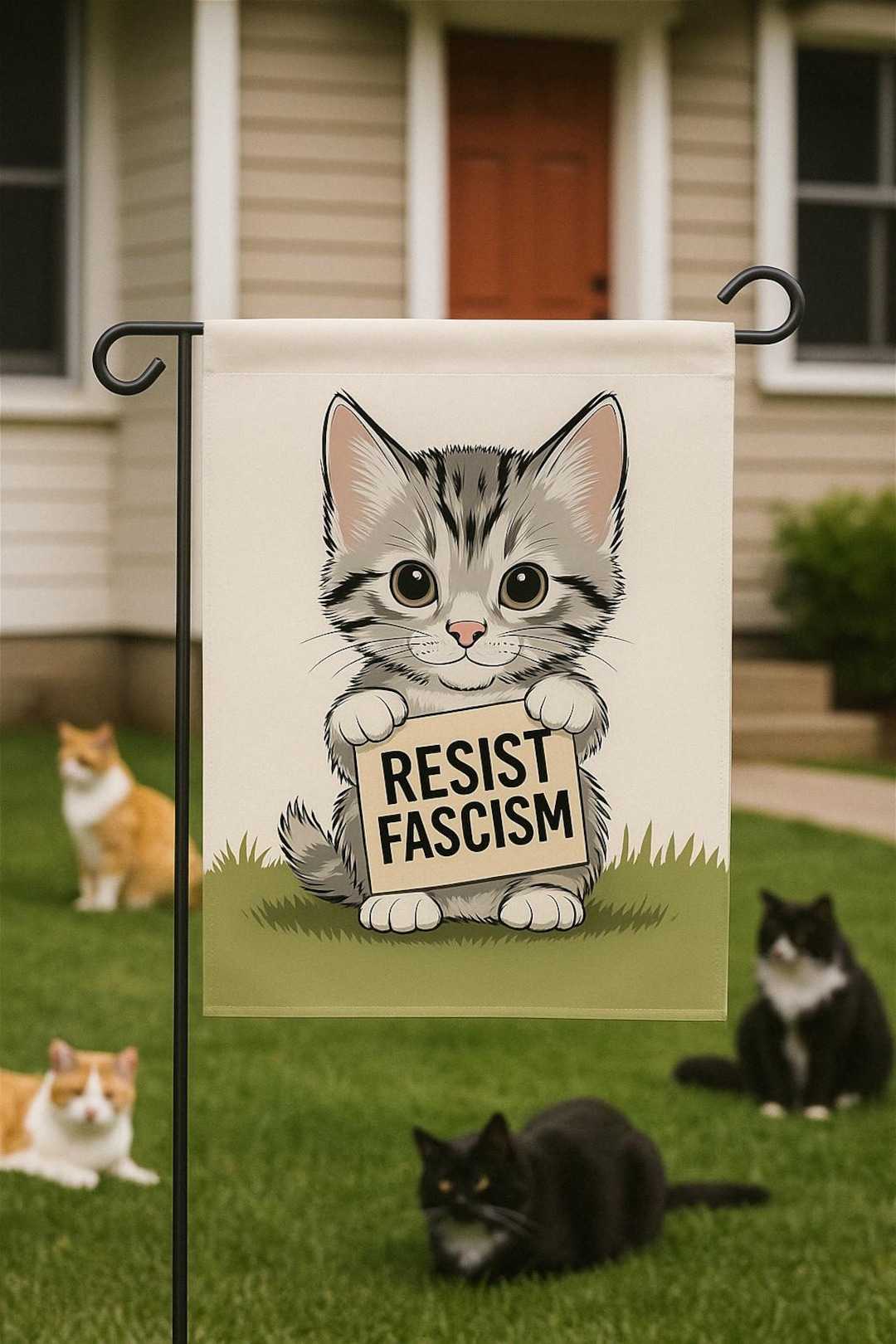 Anti Fascism Cat Lovers Garden Flag, Black Cat Resist Garden Banner ...