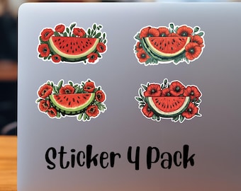 Free Palestine Sticker Sheet, Save Gaza, Beautiful Palestinian Stickers, Watermelon & Poppy Floral Sticker Sheets, Free Palestine, Arabic