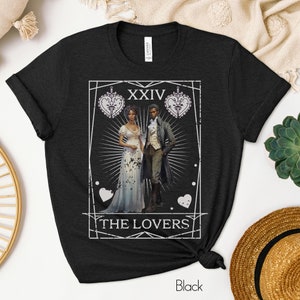 T-shirt de carte de tarot, Les amoureux, Chemise squelette Halloween Heart, T-shirt de carte de tarot, Amoureux victoriens, T-shirt mystique, Afro-américain