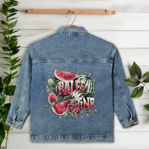 Palestine Print Jacket, Keffiyeh Duster, Palestine Kimono | Watermelon Print | Keffiyeh Big Scarf | Free Palestine | Women&#39;s Jean Jacket
