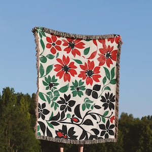 Palestine Blanket - Keffiyeh Throw Blanket, Cozy Couch Blanket, Palestinian Kufiya Blanket, Palestine Poppies Blanket, Palestine Home Decor