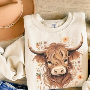 Highland Cow Sweatshirt, Highland Cow Cottagecore Sweatshirt, Highland Cow Crewneck, Highland Cow Shirt, Farm Love Shirt, Cow Gift For Her