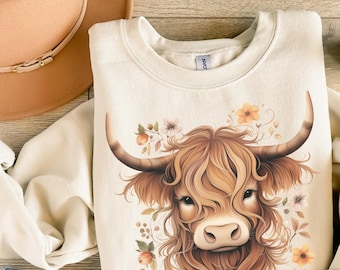Highland Cow Sweatshirt, Highland Cow Cottagecore Sweatshirt, Highland Cow Crewneck, Highland Cow Shirt, Farm Love Shirt, Cow Gift For Her
