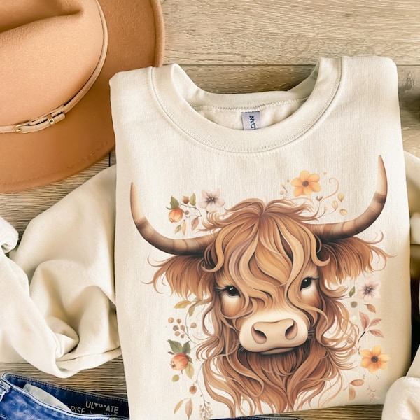 Sweatshirt Schotse Hooglanders, Sweatshirt Highland Cow Cottagecore, Highland Cow Crewneck, Shirt Highland Cow, Shirt Farm Love, Koe cadeau voor haar