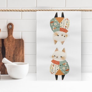 Kitchen Decor | Cat Print | Cat Gift | Kitchen Towel Gift | Unpaper Towel | Organic Cotton | Screen Printed | Hostess Gift | Cat Lover