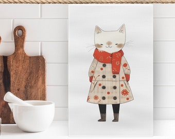 Theedoek met kattenprint: keukendecor van 100% katoen