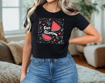 T-shirt court Palestine pour femme, ours palestinien, Palestine libre, cessez-le-feu maintenant, la libération de tous les peuples est liée à la Palestine