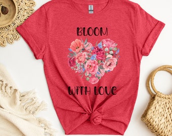 Flower Heart Shirt, Flowers tshirt, Boho Cottagecore Crewneck, Pastel Botanical Floral, Fairycore, Valentines Day gift, Bloom With Love
