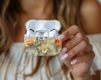 Flor prensada, funda navideña para AirPods, funda para AirPods Pro, funda para AirPods Pro 2, llavero, flor silvestre, funda para AirPods de 1.ª a 3.ª generación, floral
