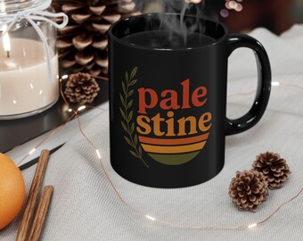 Retro Palestine Ceramic Mug: Olive Branch Design, Support Gaza