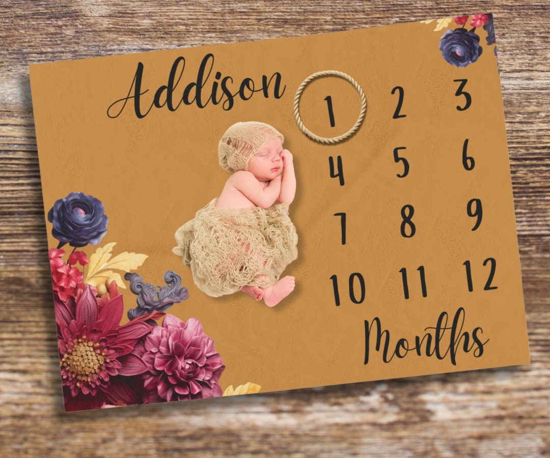 Custom Baby Girl Floral Milestone Blanket With Name Track Baby Growth Custom Baby Girl Floral Milestone Blanket With Name Track Baby Growth
