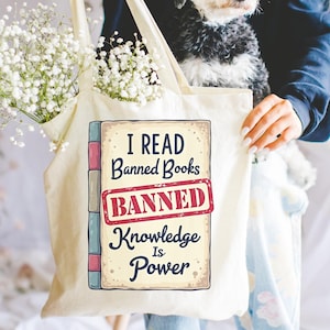 I Read Banned Books Tote Bag, I&#39;m With The Banned, Librarian Tote Bag, Reading Reusable Bag, Fight Evil, Read Books, Librarian Gift, Bookish