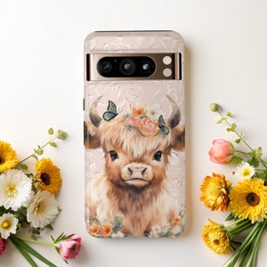ハイランド牛の携帯電話ケース | Pixel 8A | Galaxy S | かわいい動物ケース | iPhone 15 | 面白い牛のギフト | 14 Plus | iPhone 14 ケース | 牛好き