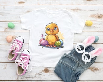 Camiseta infantil divertida con pollito de Pascua / Camiseta de algodón para niños