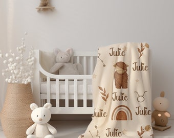 Baby Shower Gift | Zodiac Baby Blanket | Constellation Astrology |Taurus | Mystical Decor | Witchy Gift | Velveteen Plush, Personalized