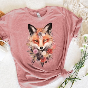 Chemise Forestcore Fox, Dark Academia, Chemise pour la faune, T-shirt pour animaux de la forêt, Chemise Fox Lover, Forestcore, Tee-shirt Forest Animal Jersey, T-shirt floral