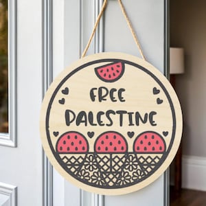 Palestine Wall Hanging Art, Palestine Watermelon Wood Sign, Handmade Wood Decor, Tatreez Wall Art, Unique Palestinian Gift for Home,