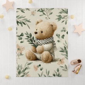 Palestine Baby Blanket, Palestine Bear Throw, Cozy Fleece Blanket, Cultural Keffiyeh Design, Olive Branch, Swaddle, Baby Shower Gift