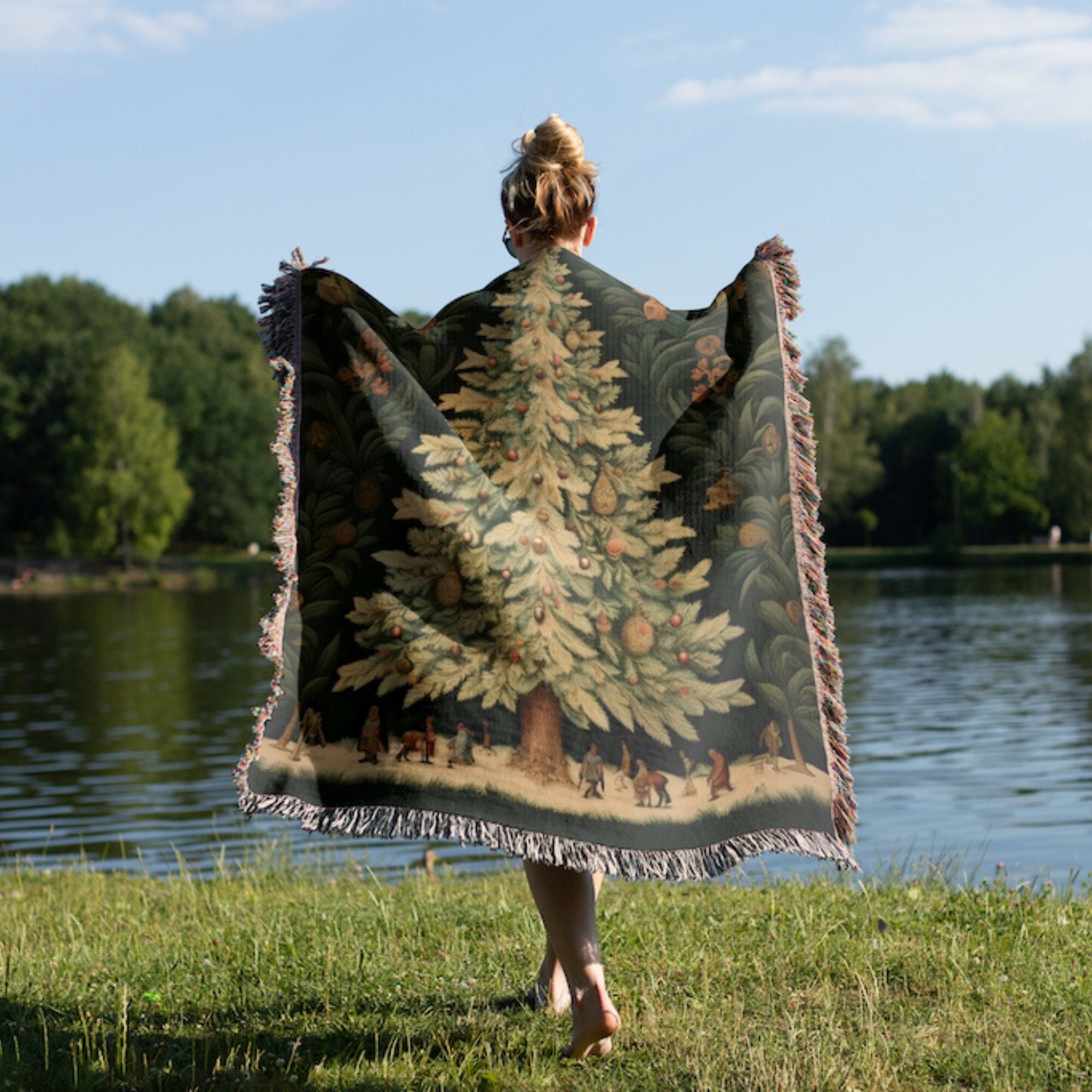 織りスローブランケット、ヴィンテージクリスマスツリー、コテージコア