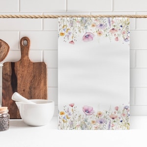 Wildflower Garden Tea Towel, Cottagecore Tea Towel, Floral Kitchen Towel, Mothers Day, Purple Watercolor Floral Decor, Kitchen Towel, Dish