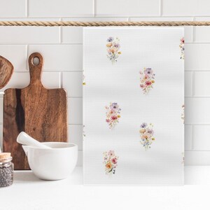 Wildflower Garden Tea Towel, Cottagecore Tea Towel, Floral Kitchen Towel, Mothers Day, Purple Watercolor Floral Decor, Kitchen Towel, Dish