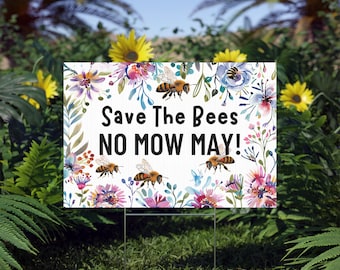 Enseigne de jardin Save The Bees : Décoration de jardin Interdiction de tondre (22 x 15)
