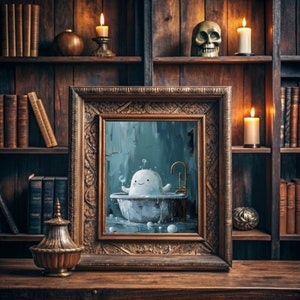 Ghost in the Bathtub, Halloween Decor, Ghost Bathroom Print, Art Poster Print, Dark Academia, Vintage Poster, Gothic Painting