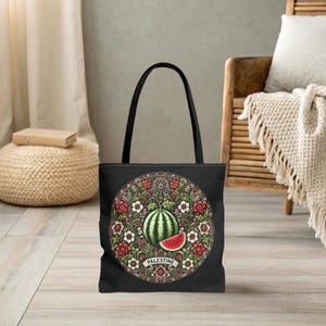 Palestine Black Tote Bag Black, Save Palestine, Palestine Watermelon Gift, Free Gaza, Civil Rights Bag, Arab Shopping Bag,10% Profit Donated
