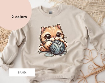 Kawaii Cat Gildan 18000 Sweatshirt, Mischief Cat in Yarn
