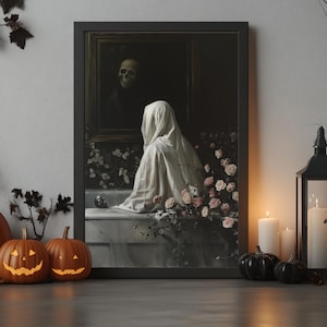 Ghost In A Bathtub Wall Art, Framed Printed, Skull, Gothic Wall Decor, Ghost Couple In Bathtub, Home Decor, Bathroom Decor | Dark Academia