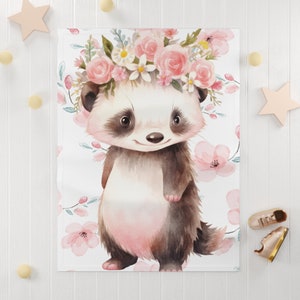 Wald Baby Decke, Waldtiere werfen, Baby-Dusche-Geschenk, Pastell Aquarell Kunst, Wald Decke, Kinderzimmer Dekor, Waschbär Decke
