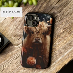 ハイランド牛の携帯電話ケース、iPhone、Samsung、Google、ケース、12 14 15 Pro Max、スマートフォンケース、ウエスタン携帯電話ケース、タフケース、面白い牛のギフト