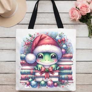 Frog Tote Bag | Frog Bag Gift | Cute Christmas Frog Tote Bag | Canvas Tote Bag | Market Bag | Shoulder Bag | Book Lover Gift | Frog Lover
