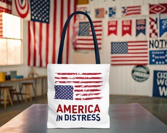 Sac fourre-tout anti-atout, L'Amérique en détresse, Sac à provisions, Cadeau féministe, Déclaration politique, Justice sociale, Drapeau de détresse, Drapeau à l'envers