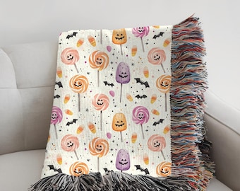 Pink Ghost Halloween Blanket, Cozy Soft Fringed Throw, Spooky Decor, Perfect Halloween Gift for Kids, Tick or Treat, Spooky Girly Throw,