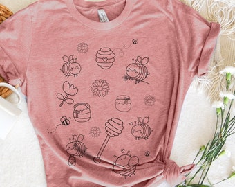 Bee Doodle Shirt | Protect Pollinators | Gift For Gardeners | Beekeeper Gift | Graphic Tee | Cottagecore Shirt | Nature Lover