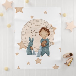 Luna Baby Blanket | Astrology Plush Blanket | Aquarius Baby Shower Gift | Moon And Stars Baby Girl Blanket | Astrological Swaddle Blanket