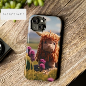 ハイランド牛の携帯電話ケース、iPhone、Samsung、Google、ケース、14 15 Pro Max、スマートフォンケース、ウエスタン携帯電話ケース、タフケース、面白い牛のギフト