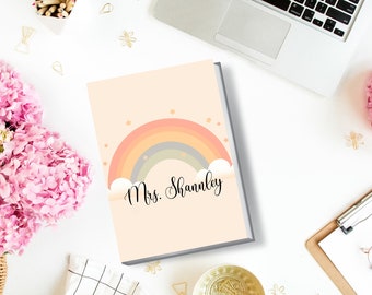 Personalized Teacher Notebook, Rainbow Design, Gift For Her