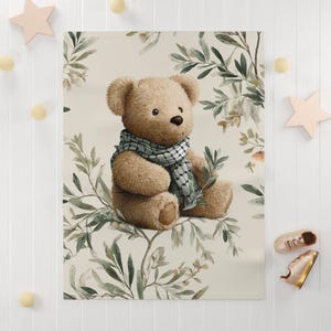 Palestine Baby Blanket, Palestine Bear Throw, Cozy Fleece Blanket, Cultural Keffiyeh Design, Olive Branch, Swaddle, Baby Shower Gift