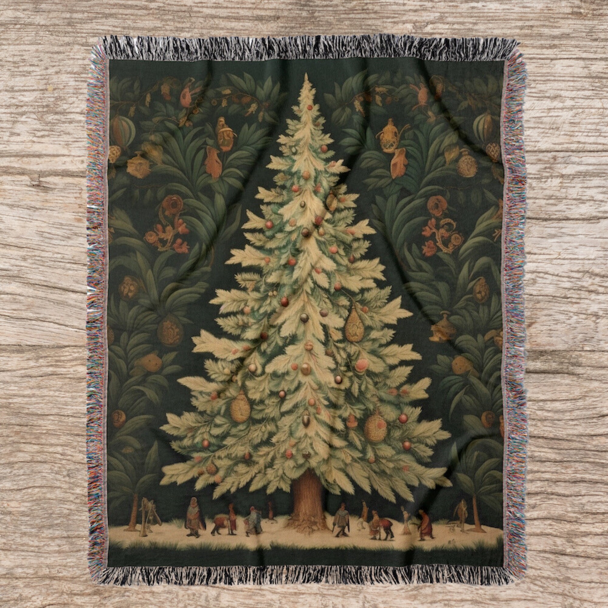 織りスローブランケット、ヴィンテージクリスマスツリー、コテージコア