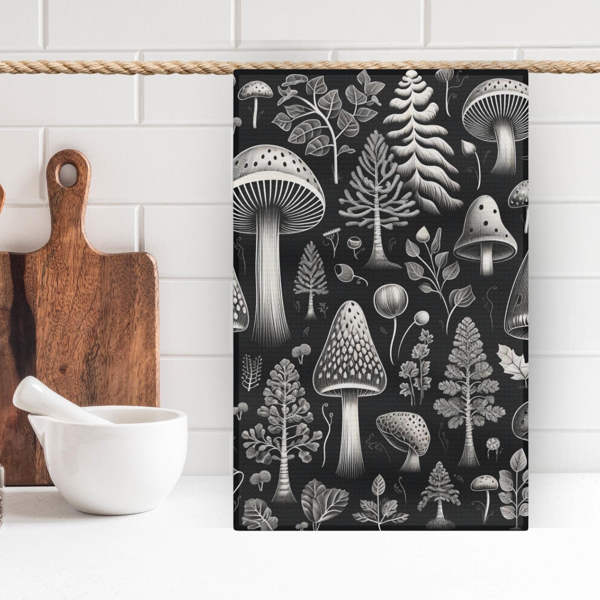 Mushrooms Natural Fungus Mushrooming Organic Food on Brown 6 Set Kitchen  Dish Towels, Washcloths Cleaning Cloths Dish Cloths, Absorbent Towels Lint