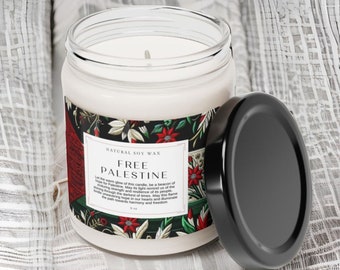 Luxury Candle | Palestine Candle | Free Palestine Gift | 40 Hour Burn Time | Soy | Keffiyeh Candle | Reusable Glass Jar | Gaza Human Rights