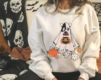 Ghost Cow Halloween Sweatshirt | Funny Spooky Season Crewneck