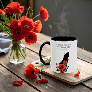 Jerusalem Palestine Mug, Free Palestine, Jerusalem Gift, Arab Coffee Mug, Palestinian Xmas Gift, Tea Cup, Poppies, No One Is Free, Kuffiyeh