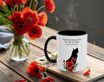 Jerusalem Palestine Mug, Free Palestine, Jerusalem Gift, Arab Coffee Mug, Palestinian Xmas Gift, Tea Cup, Poppies, No One Is Free, Kuffiyeh