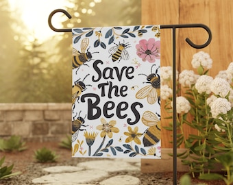 Drapeau du jardin des abeilles, No Mow May, sauver les abeilles, enseigne de jardin, enseigne de jardin, cadeau abeille enseigne de jardin No Mow May, nourrir les abeilles, décoration abeilles, art du jardin