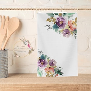 Wildflower Garden Tea Towel: Purple Watercolor Floral Decor