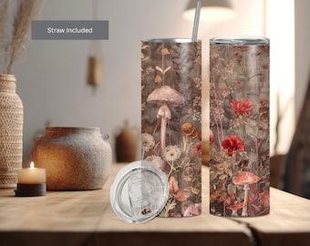 Mushrooms Tumbler | Cottage Core | 3D Inspired Mushroom Mug Gift For Women | floral Lovers Gift | Travel Mug | Coffee Mug | Fairycore